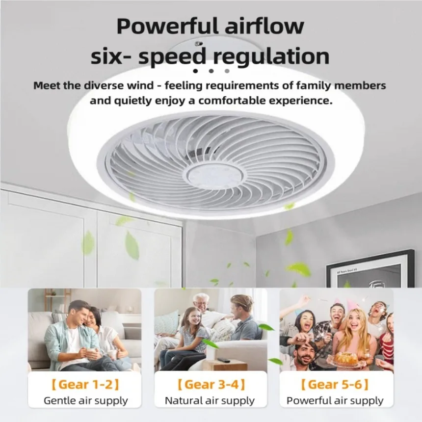 Smart Silent LED Ceiling Fan Light Living Room Bedroom Electric Fan 6-speed Remote Control APP Dimming Fan Lamp Home Decor Ligh