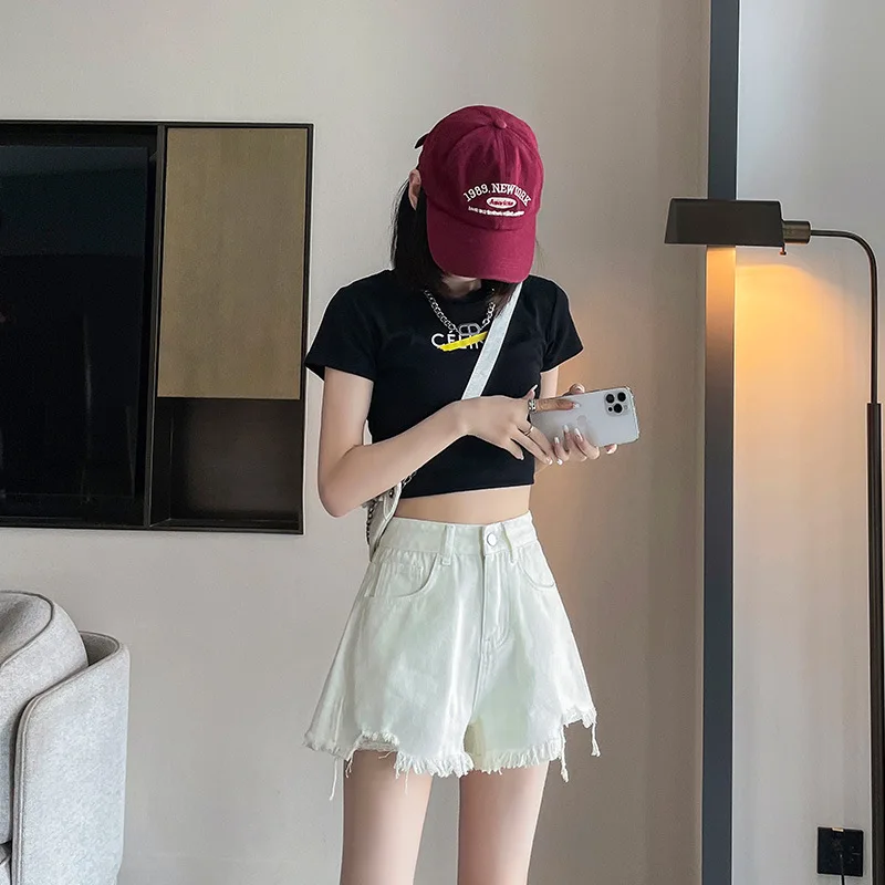 Short à jambes larges pour femmes, nouveau pantalon Vintage déchiré, taille haute, ample, ligne a, tendance, Style fin, été