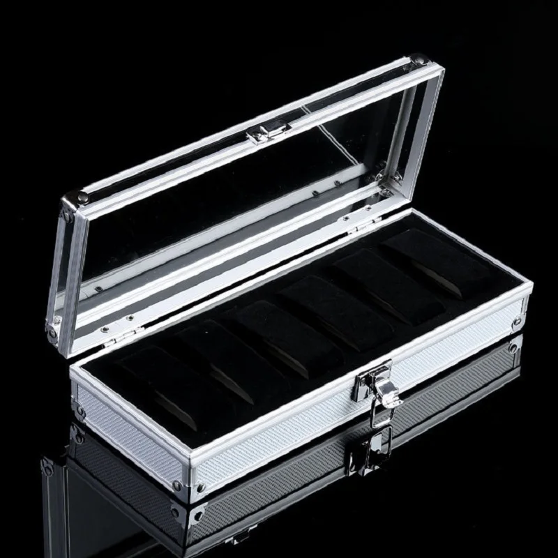 VANSIHO Promotion Silver Color Aluminum Alloy Watch  Storage Box With Clock 6/12/24 Slots Collection Gift Boxes