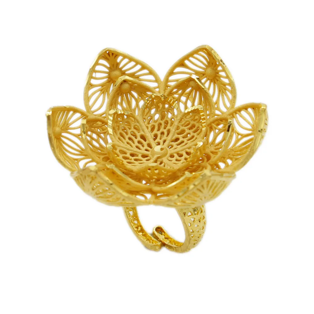 Adixyn Big Size Flower Shape Rings for Women 24k Gold Color Finger Rings African Jewelry Ethiopian Wedding Gifts N04242