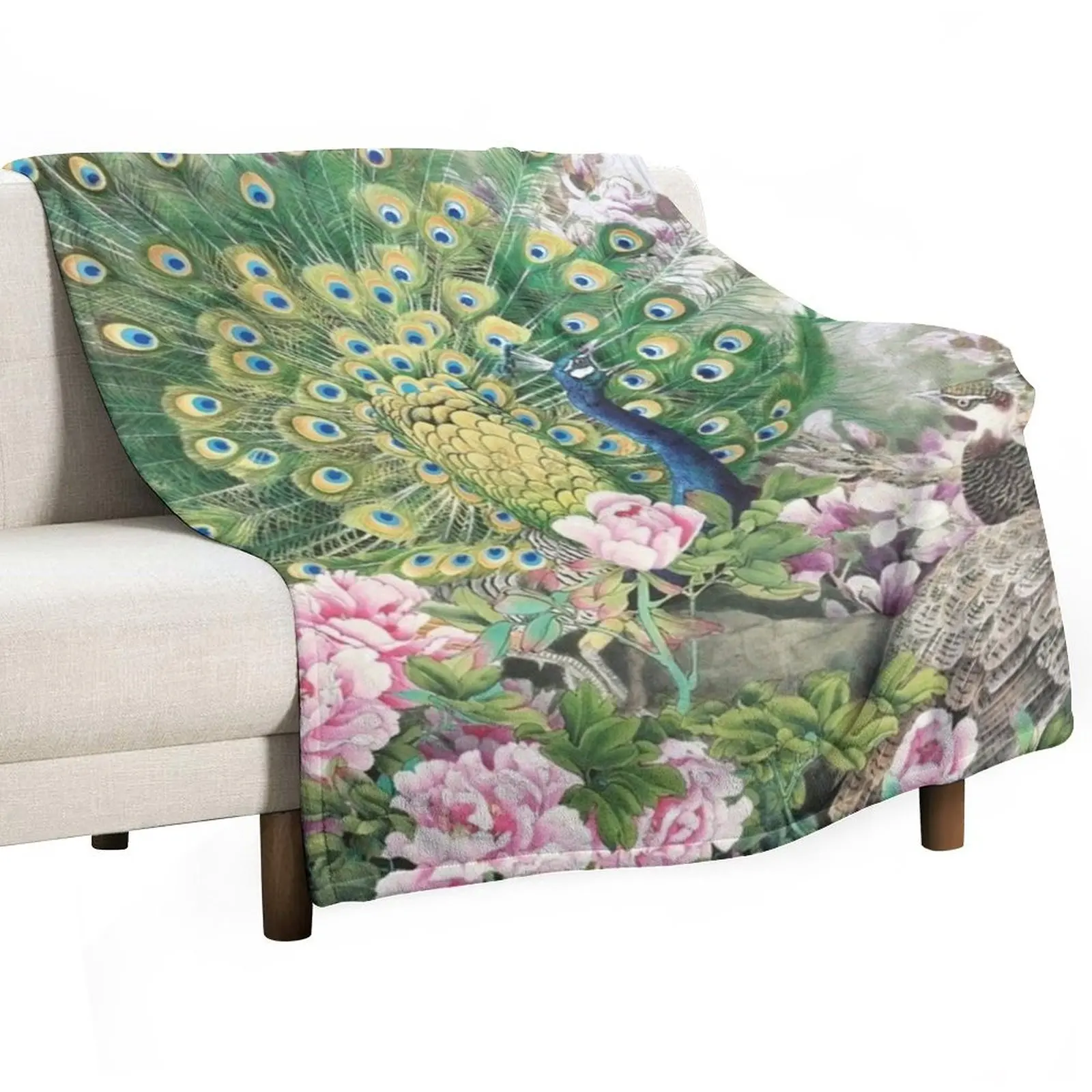 Peacock in Glorious Display Throw Blanket Polar Plush Blankets