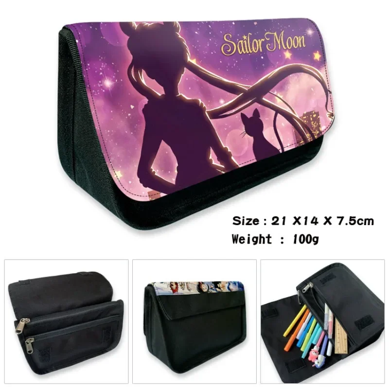 Cartoon Anime Sailors Moons Luna Cat Pencil Case Stationery Box - Large Capacity Canvas Double-Layer Pencil Case Student Wallet