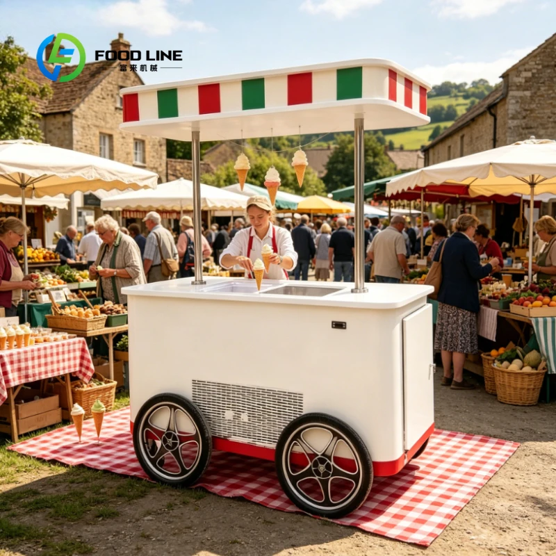 Cart Ice Cream Food Truck Trolley Freezer Cabinet Mobile Street Kiosk for Street & Carnival Dessert Vending Customized