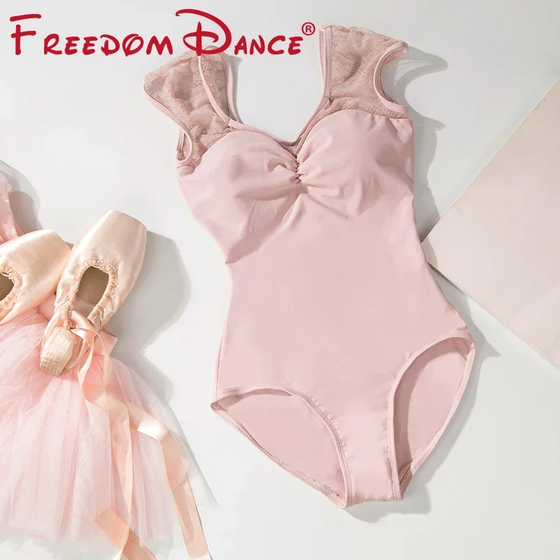 Dreamlike Pink Ballet Leotard for Girls Lace Dance Bodysuit For Women U Back Figure Skating Clothing Fitness Gymnastics Clothes