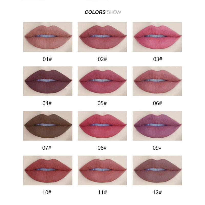 12 Colors Professional Wood Lip Liner Set Non Stick Cup Matte Velvet Lipstick Pen Waterproof LongLasting Pigment Lip Tint Cosmet