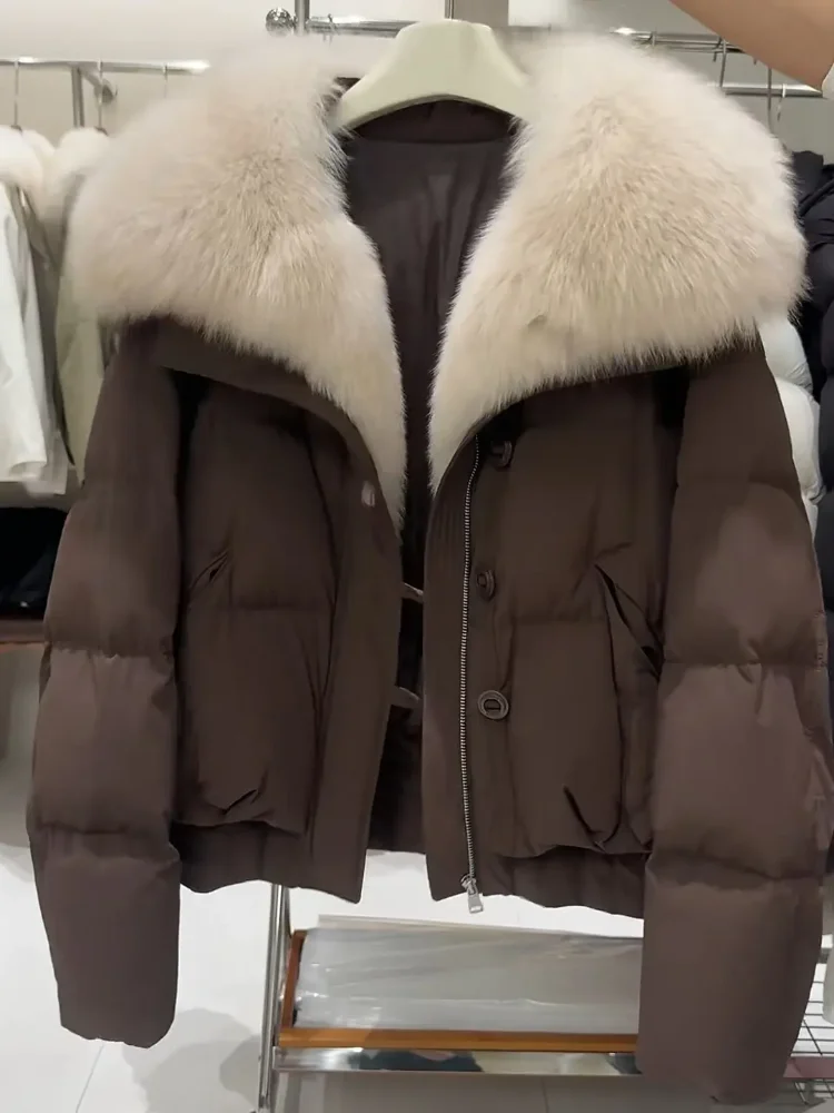 

Женское стеганое пальто в корейском стиле с большим меховым воротником, теплое, хлопковое, зимнее, новинка, большие размеры