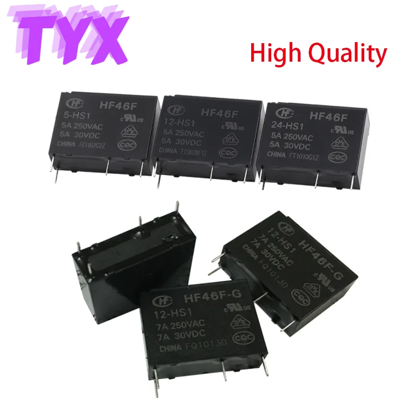 5Pcs Power Relays HF46F-005-HS1 HF46F--012 024-HS1 HF46F-G/12-HS1 HF46F-G/5-HS1 HF46F-G/24-HS15V 12V 24V 5A 4Pin Small Relay