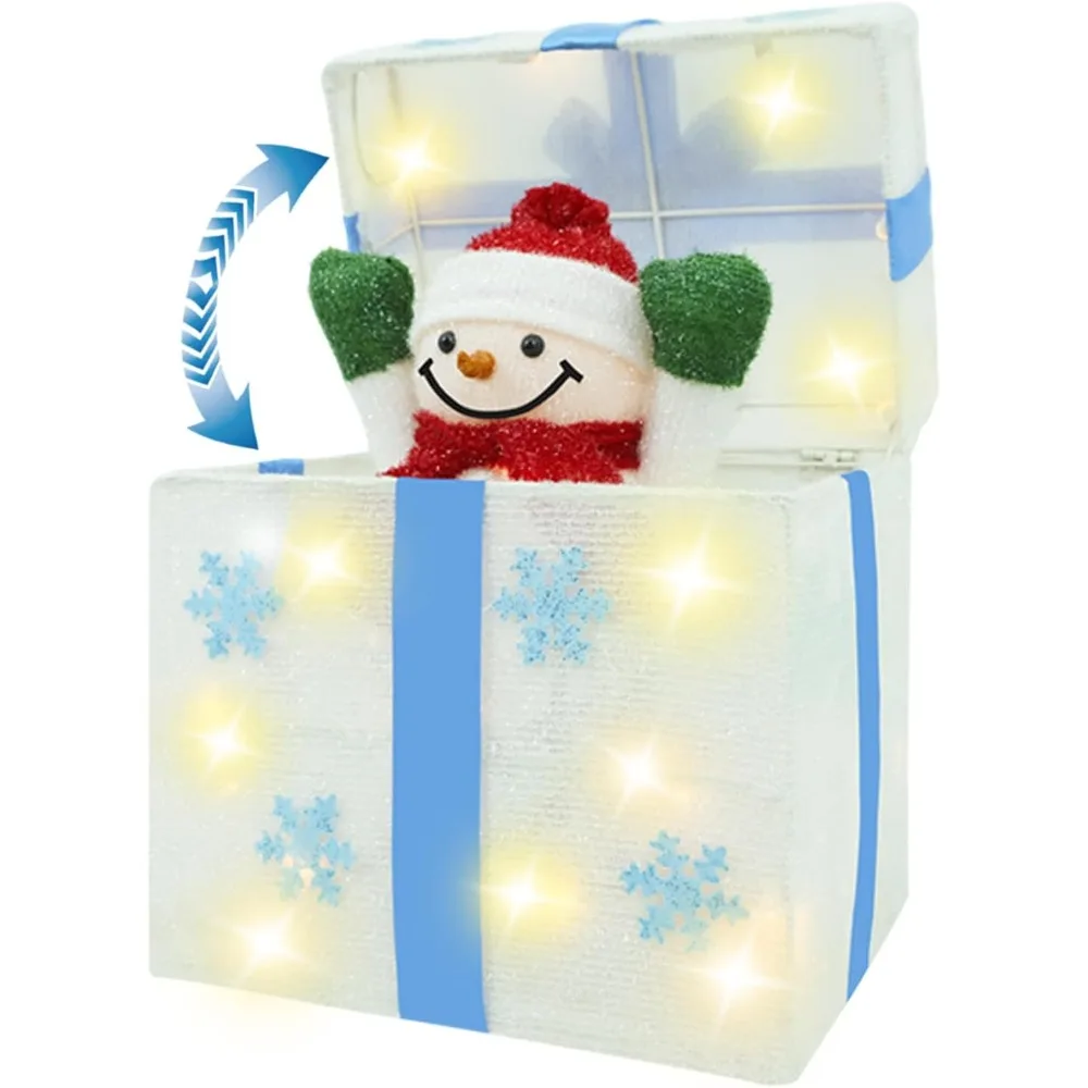 

Анимированный рождественский снеговик в подарочной коробке с подсветкой, уличный домашний рождественский декор для крыльца, двора, дерева