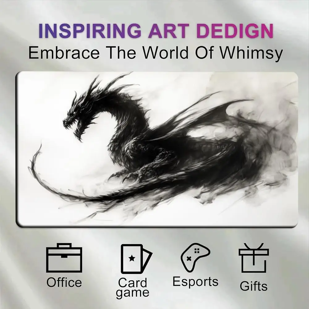 Misty Smoke Black Dragon XL Gaming Mouse Pad Large Non Slip Rubber Base Waterproof Desk Mat, Great Gift for Gamers Home Office