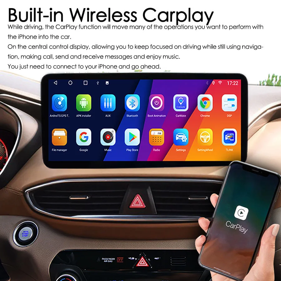 12.3\'\' Qled Screen Carplay For HYUNDAI Santa Fe 2021 2019 2020 Android 13 Car Multimedia Auto Radio Navigation Stereo 8G+256G