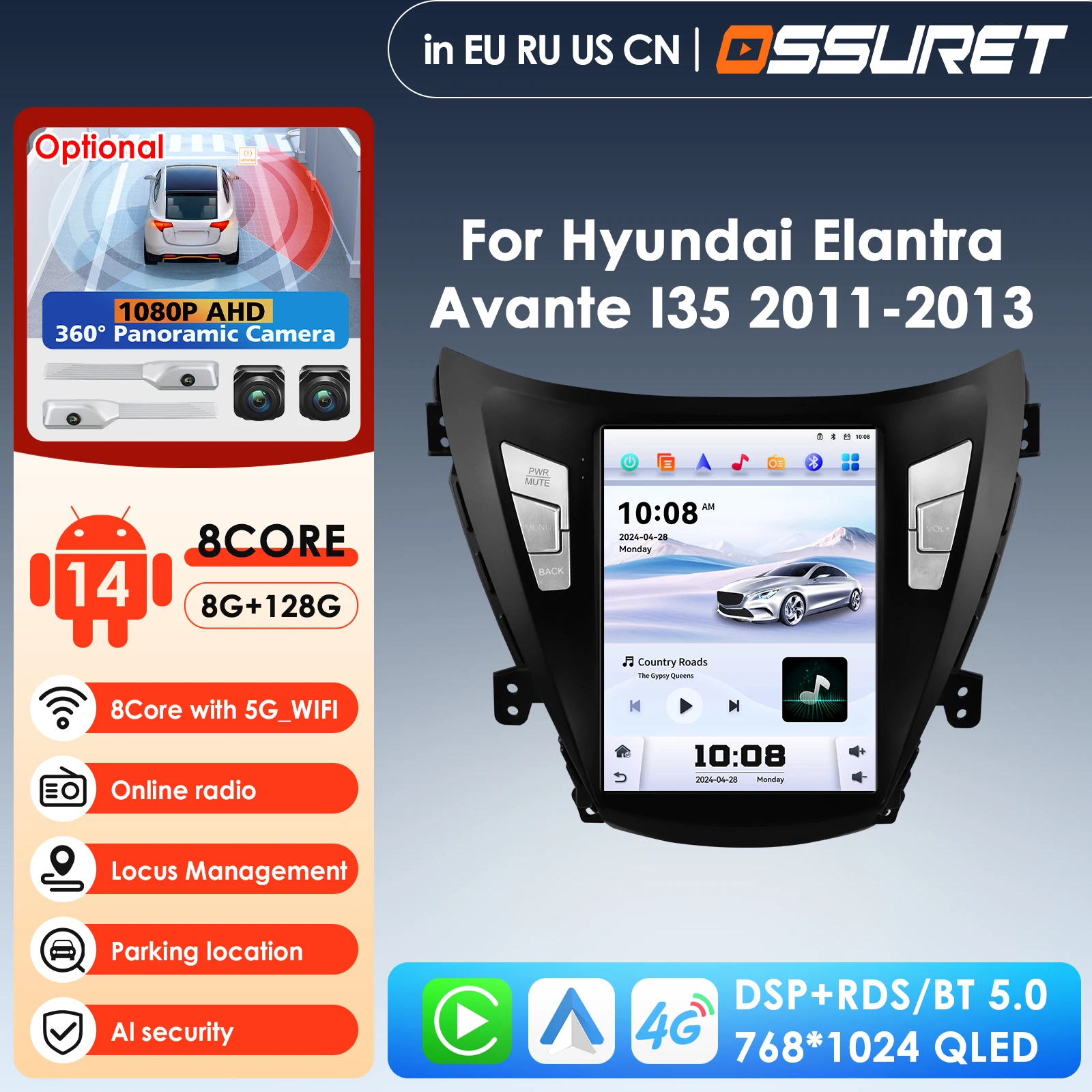 

9,7-дюймовый Android 14 2Din автомобильный радиоприемник GPS для Hyundai Elantra Avante I35 2011-2013, мультимедийный видеоплеер Carplay 4G стерео