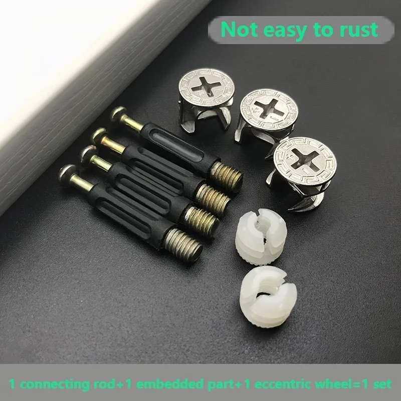 50-Pack Cam Lock Furniture Connectors, Metal 3-in-1 Quick Install Dowel Rods with Snap Nuts and Pre-Inserted Screws