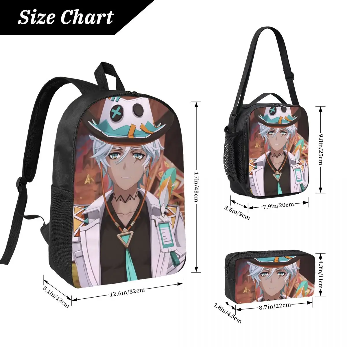 Ifa Anime Game Genshin Impact Backpack Student BookBag School Bag Computer Shoulder Bags 3ps Insulated Lunch Bag Pencil Case