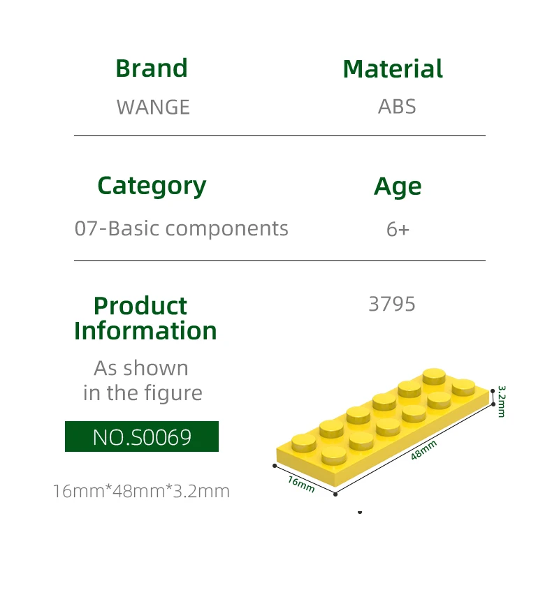 Wange 3795 100G/59 Buah 2X6 Blok Bangunan Dasar Warna Moc Bagian Longgar Kreativitas dengan Batu Bata DIY Perakitan Mainan Anak-anak