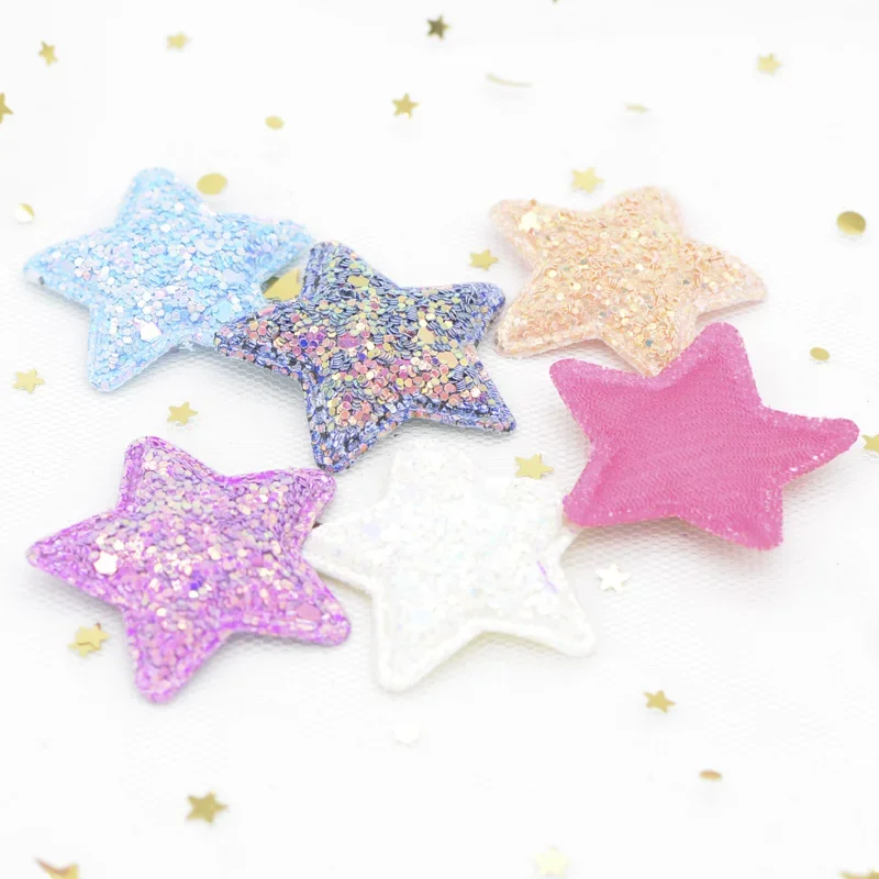 24Pcs/lot 38mm Glitter Fabric Star Padded Appliques for DIY Children Headwear Accessories & DIY Craft Decoration Patches