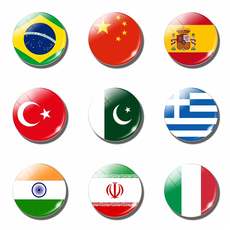 World Flag Fridge Magnet Home Decor Glass Dome Decoration Kitchen Souvenirs Gift Fridge Stickers China Brazil Italy Greece 30MM