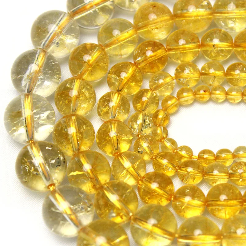 Natural AAA+ Citrines Stone Crystal Round Loose Beads Yellow Quartz For Jewelry Making DIY Necklace Bracelet 15\'\' 4/6/8/10/12mm