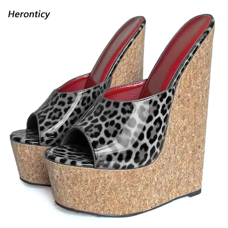 

Heronticy Handmade Women Summer Slingback Sandals Wedges Heels Peep Toe Pretty Leopard Dress Shoes Ladies US Plus Size 5-16