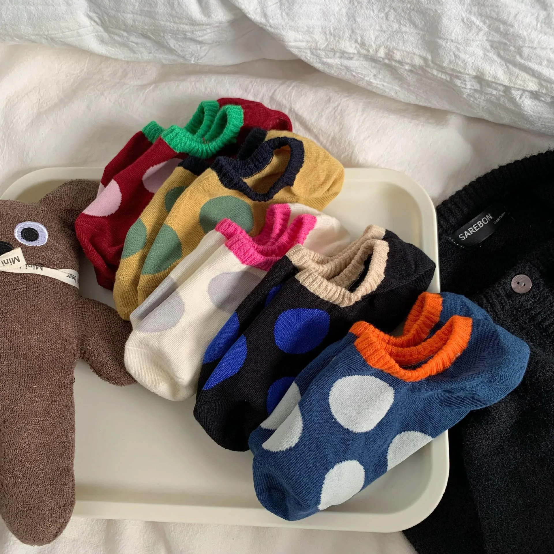Randomly Selected 5 Pairs of New Japanese-Style Trendy Cute Polka Dot Everyday Versatile Invisible Socks