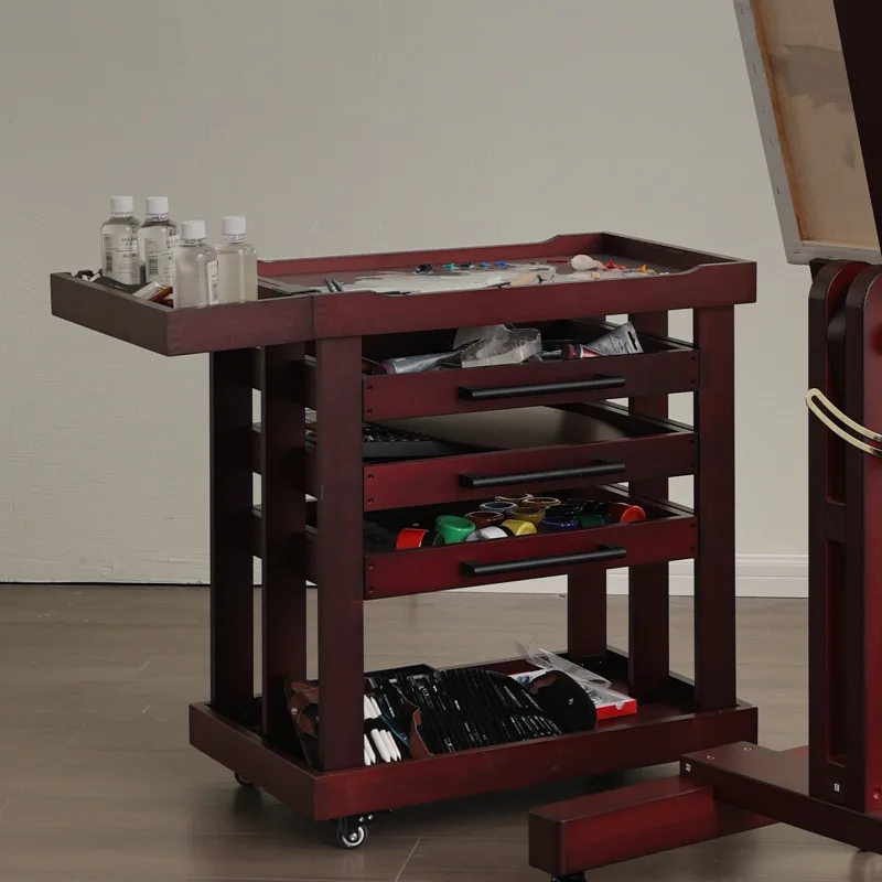 Solid wood five-layer oil painting cart sketch art student special painting studio art supplies cart mobile cart