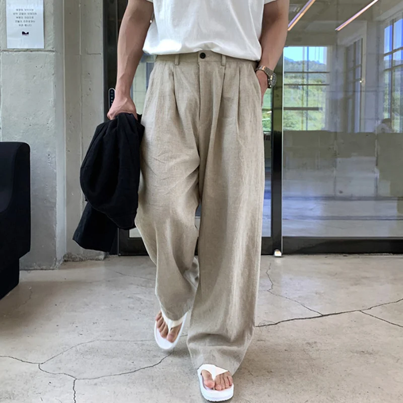 IEFB Korean Style Men\'s Casual Pants Pockets Soild Color Straight Wide Leg Male Loose Trousers New Autumn Simple 2024 9C7066