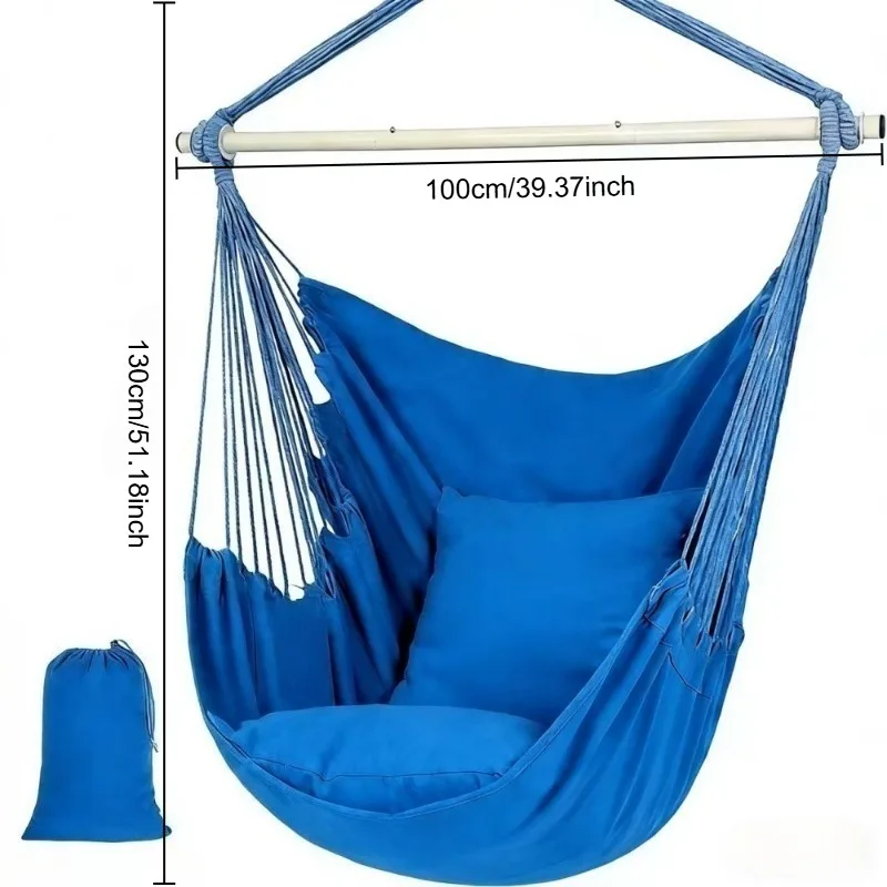 Hanging Swing Chair with 2 Cushions Included Metal Spreader Bar with Anti-Slip Grooves Portable Hanging Chair Side Pocket
