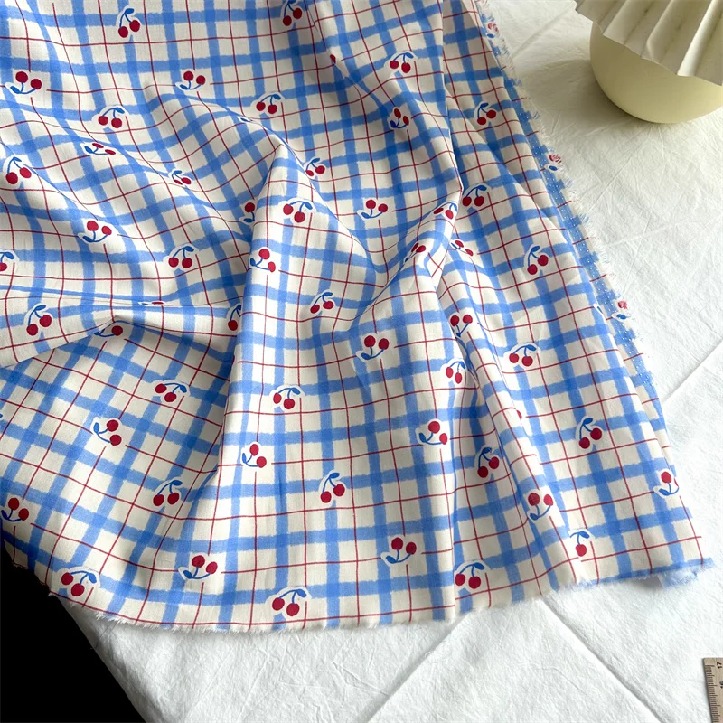 

Ins Picnic Cherry Style Floral Plain Cotton Handmade DIY Shirt Bag Children's Clothing Fabric