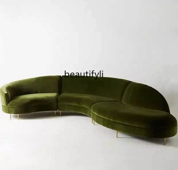 Nordic Fashion Velvet Dark Green Sofa Sales Reception Stainless Steel Personality Combination Sofa