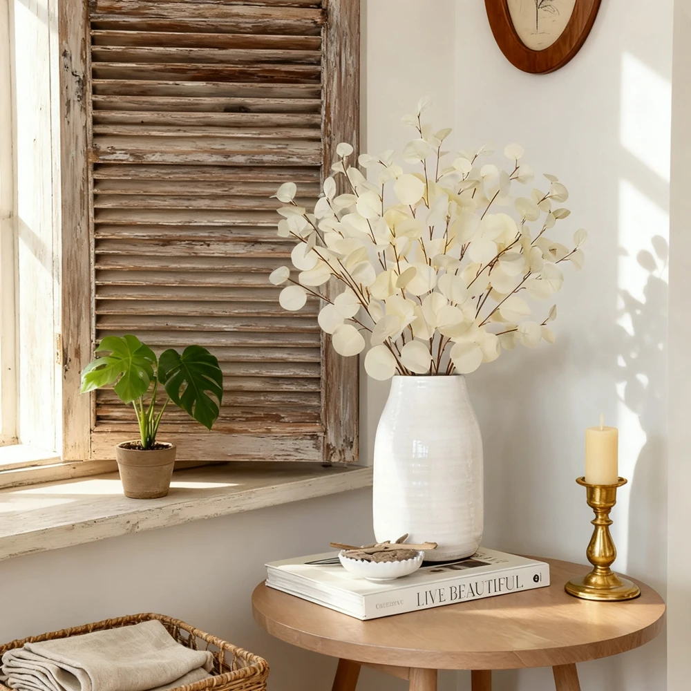 

Artificial Long Pole Eucalyptus Leaf Leaves Plants Money Leaf Fake Plants Wall Wedding Wreath Shooting Prop Home Room Decor Gift