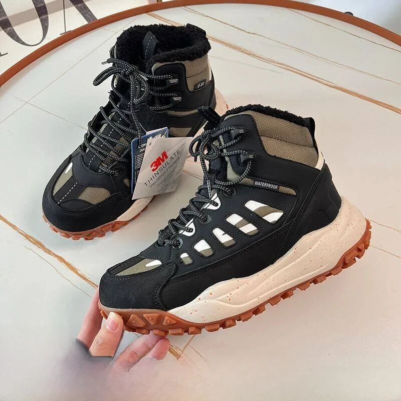 

Warm Fleece Lined Thickened Winter Snow Boots Men's Anti-Cold 30℃ Top Layer Cow Suede Rubber Sole Casual Short Boot