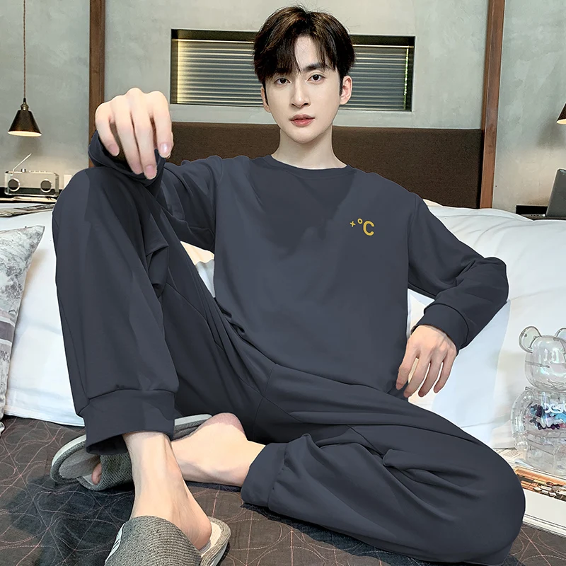 Plus Size L-4XL Men Pajamas Set Spring and Autumn Male 100% Cotton Long Sleeve Casual Sleepwear