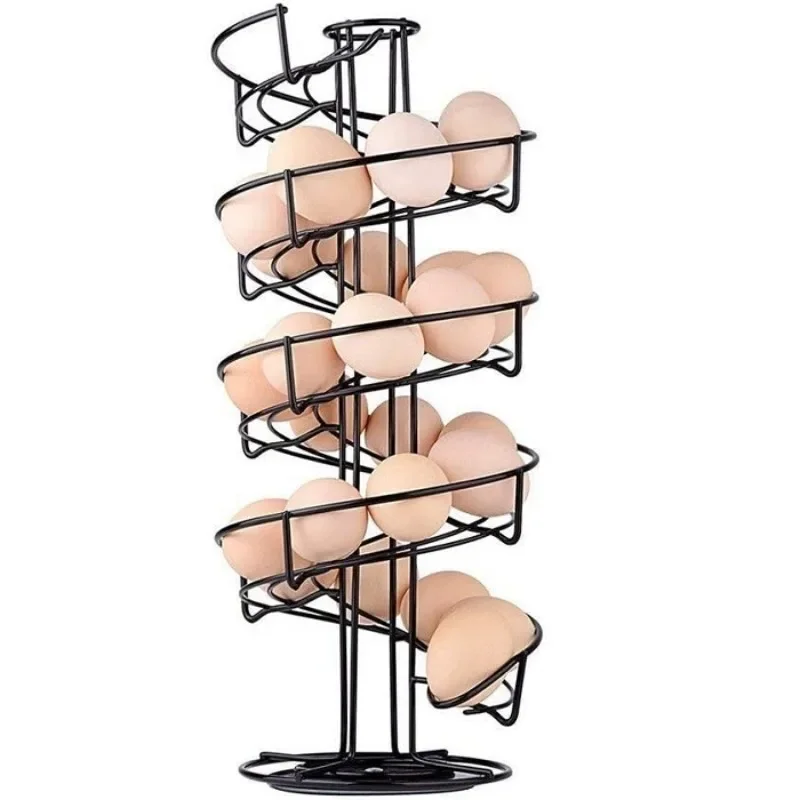 

Egg Skelter Dispenser Rack Storage Display Rack Rotating Spiral Design Metal Black Kitchen Storage Holders & Racks Shelf Iron