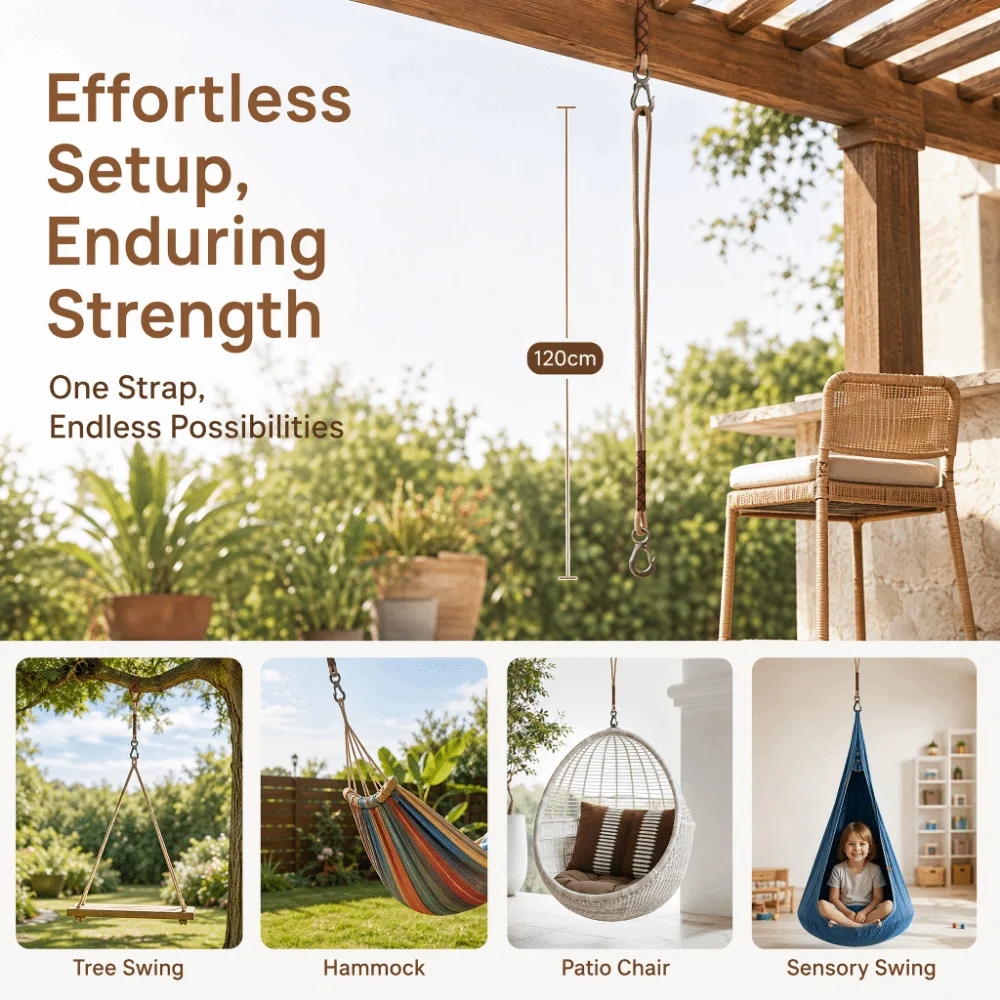 Heavy Duty Swing Suspension Rope Stainless Steel Hook 60/120cm Hammock Connection Rope Easy Installation Wear-resistant