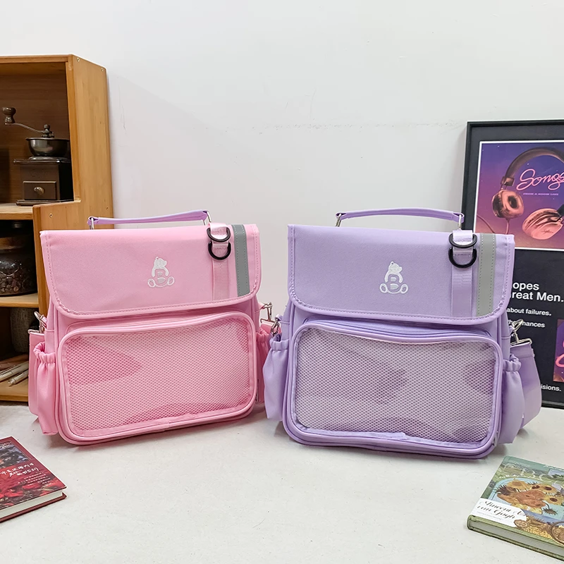 

Japanese Style Fashion Casual Women Girls Ita Backpack Pin Display Shoulder Ita Bag Transparent Clear Window Bookbag for Student