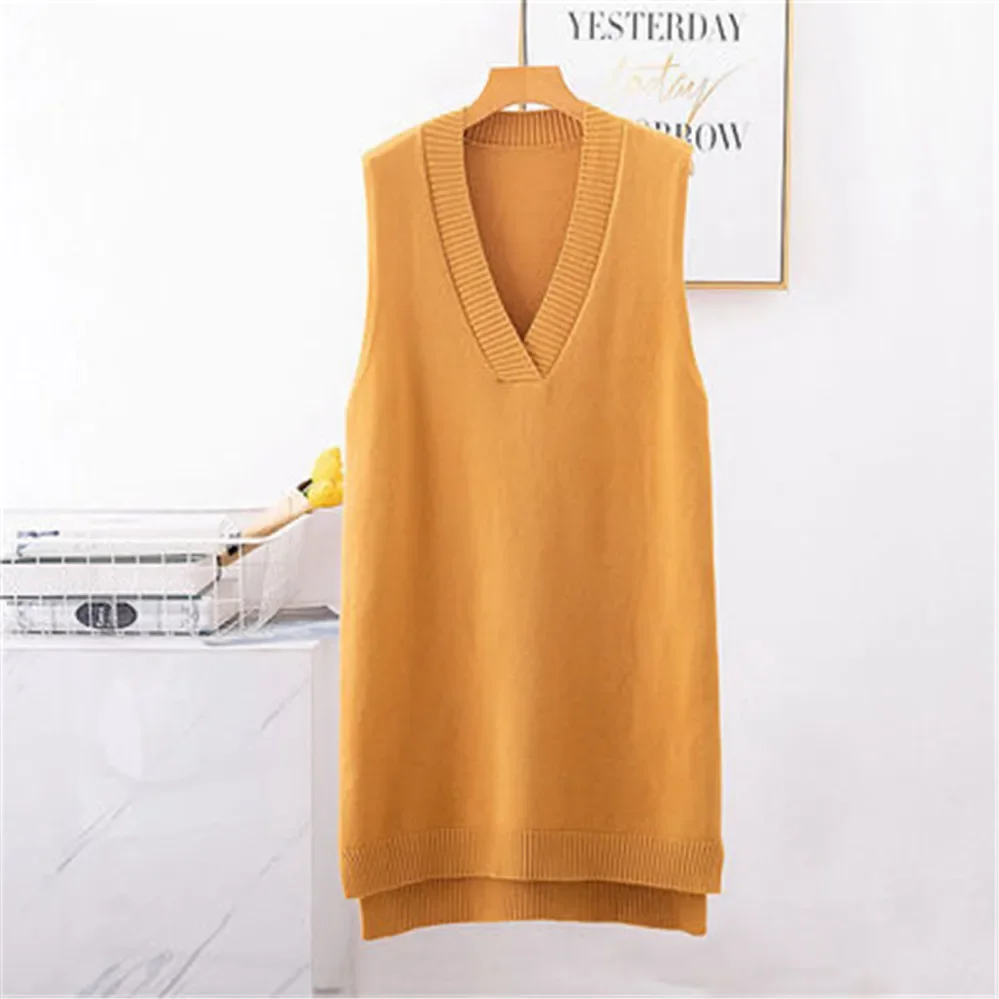 Long Vest Autumn Winter Sleeveless Knitted Sweater Dress Women Vest Dress Women Ladies Pullovers Female Outerwear Pull Femme