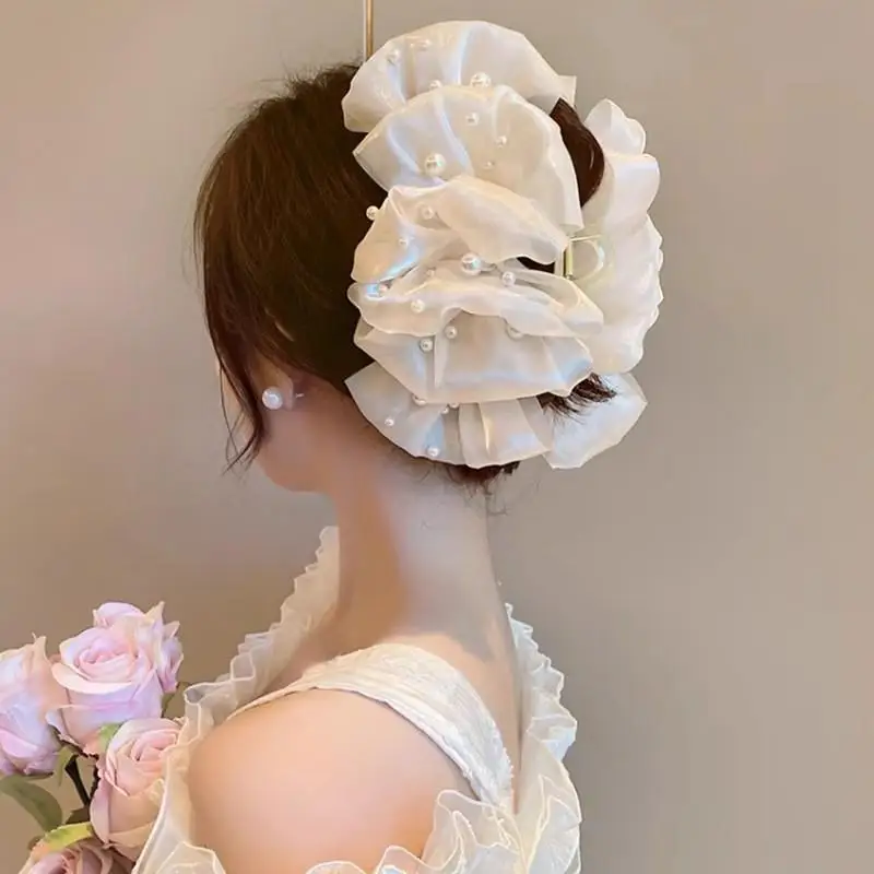 مشبك شعر أنيق على شكل فقاعات لؤلؤية للنساء على الطراز الكوري مشبك شعر كبير على شكل قرش أنيق للفتيات مشبك شعر للرأس الخلفي