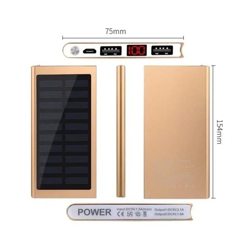 30000 mAh 2USB Slim Solar Wireless Charging Portable Power Bank for iPhone LaptopSolar wireless power bank 30000 mAh