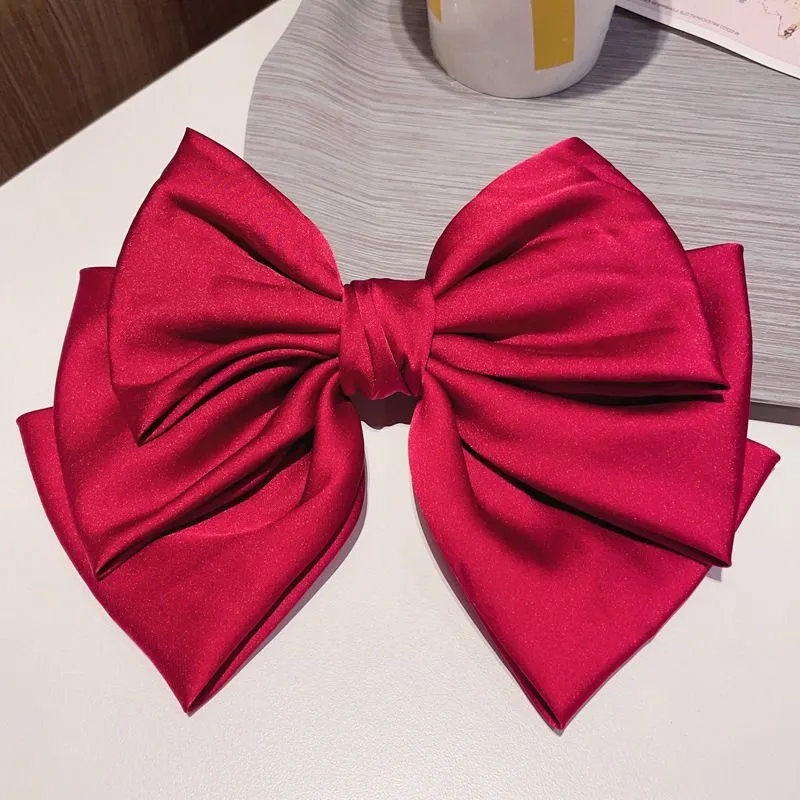 Elegant Satin Silk Large Bow Hair Clips Barrettes Women Girls Solid Black Ribbon Big Bowknot Hairpins Hair Accessories Fashion