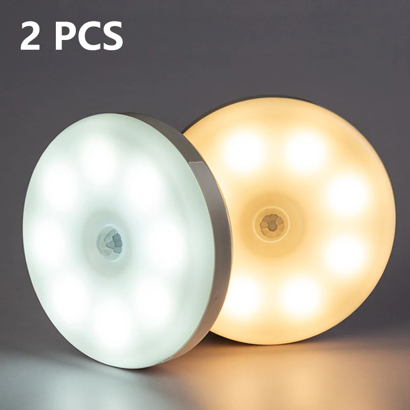2X PIR Motion Sensor LED Night Light Rechargeable Dimmable Night Lamp for Bedroom Kitchen Cabinet Light Wireless Closet Light
