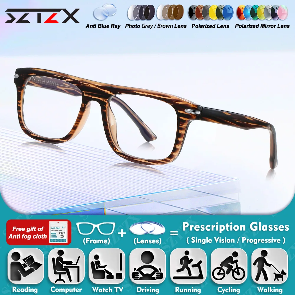 

SZTZX High Quality Business Men Square Myopia Hyperopia Reading Glasses Classic Anti Blue Ray Progressive Prescription Eyeware