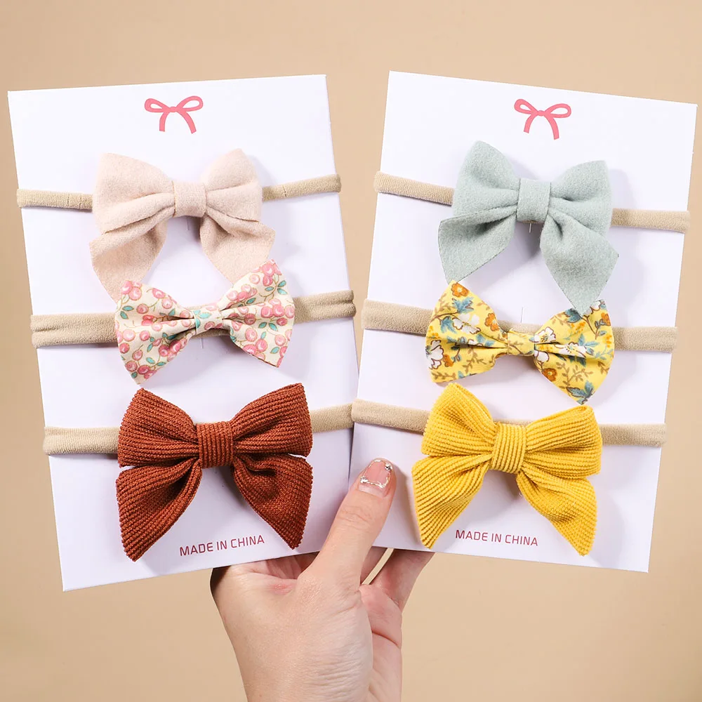 3/4Pcs/Set Lace Print Bows Headband for Kids Girls Newborn Baby Headband Nylon Elastic Hair Band Headwear Hair Accessories Gift