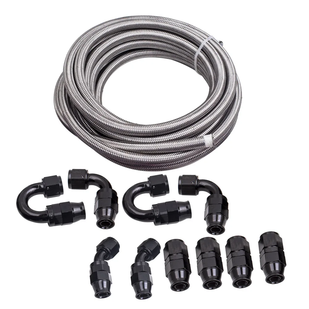 

Silver An10 10an Braided Steel Ptfe Fuel Hose 20ft/6m & Swivel Fitting Kit