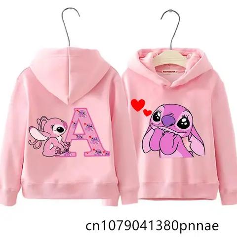 Girls Boys Lilo and Stitch Sportswear Hoodies Casual Fashion Sweatshirts Angel Letter AZ Anime Autumn/Winter Hoodie Kids Hoodies