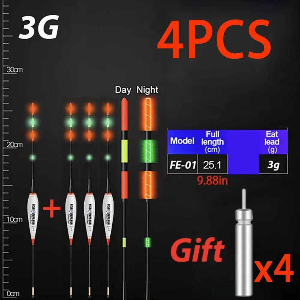 4 Stück/Set Sommer-Angel-LED-Nachtlichter, elektronische Schwimmkörper, hoher Auftrieb 3g-13g mit CR425 Batterie, 2026 Angelzubehör