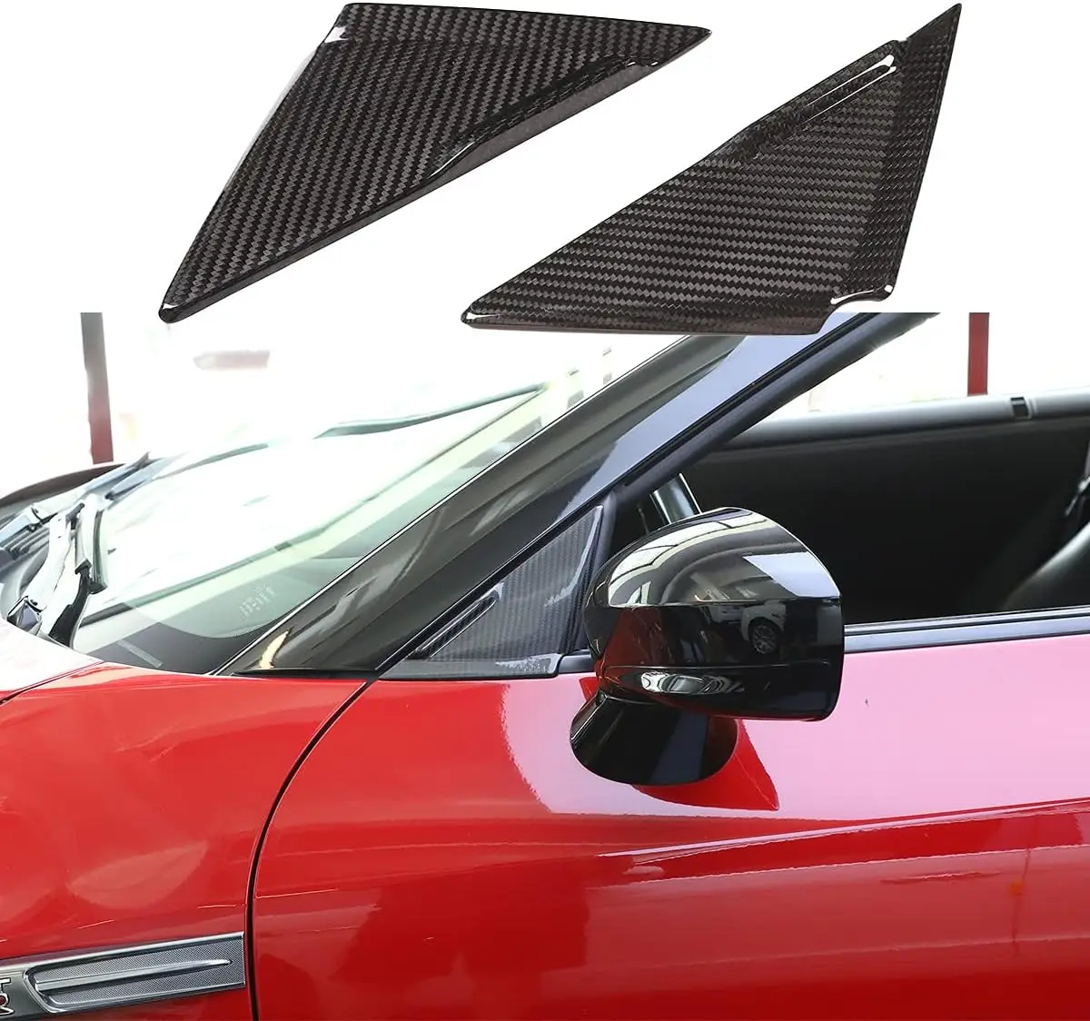 

Dry Carbon Fiber Car Front A-Pillar Triangular Decorative Cover For Nissan GTR R35 2008-2016, Side Mirror Base Triangle Trim