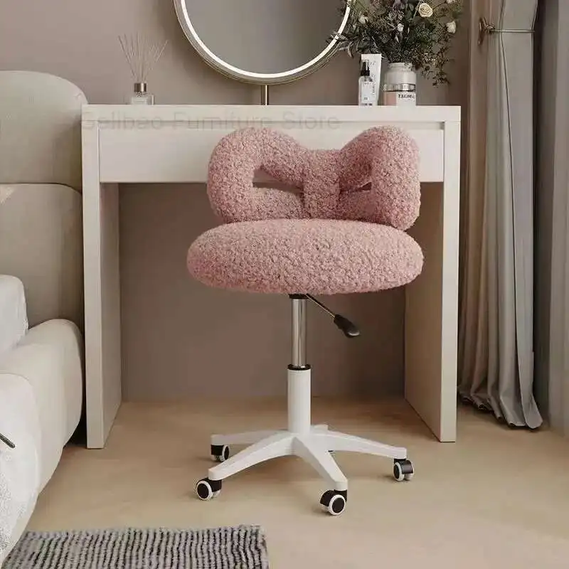 

Luxury Bow Adjustable Vanity Stool - Nordic Velvet Swivel Chair for Girls’ Bedroom