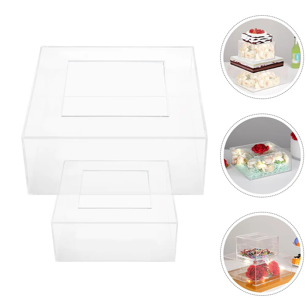 2Pcs Square Acrylic Cake Stand Transparent Minimalist Design Stackable for Cakes Desserts Buffet Display Cake Stand Party