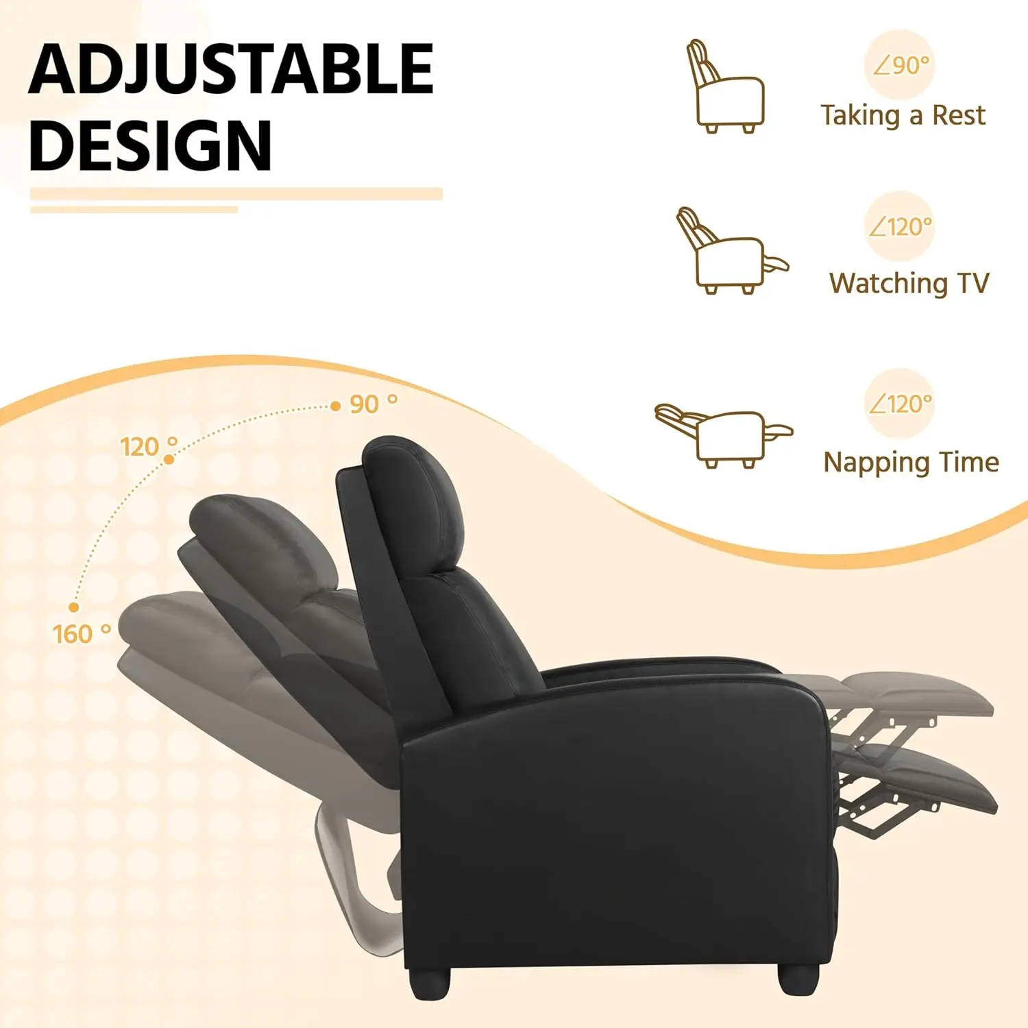 Yaheetech Recliner Chair PU Leather Recliner Sofa Home Theater Seating with Lumbar Support Overstuffed High-Density Sponge Push