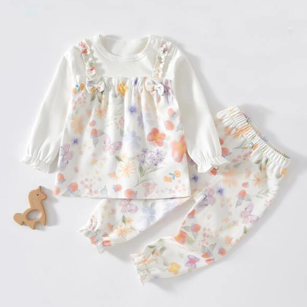 

Baby Girl Sets Outfits 100% Cotton Combed Cotton Floral Long Sleeve Tops Pants Two Pieces Spring Autumn Infant Clothing