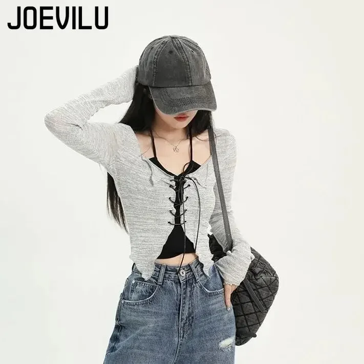 Cross Strap Top Halter Shirts 2 Piece Sets Chic Long Sleeve Sunscreen Shirt Y2k Casual Thin Cardigan Women\'s High Street Blouses
